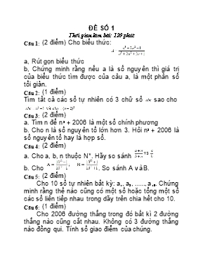 Đề thi học sinh giỏi môn Toán khối lớp 6
